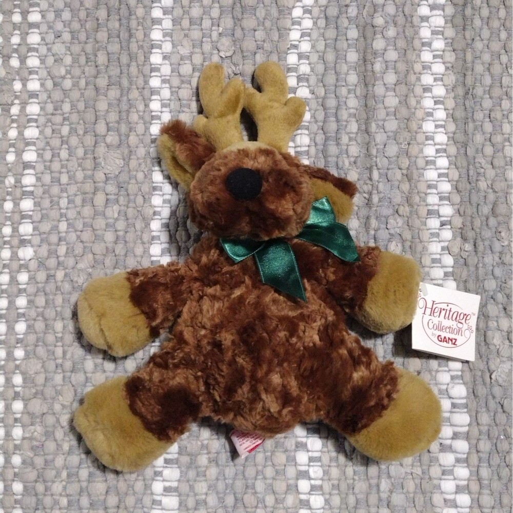 Ganz Heritage Collection Ralph the Moose Plush HX3938 Paper Tag Green Ribbon 11"